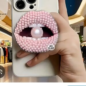 Pink Pearl Beaded Lip Pop Socket New